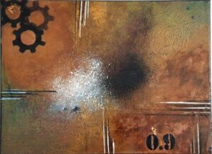 peinture acrylique abstrait au couteau, doigts, pochoirs et bombe art contemporain moderne street art